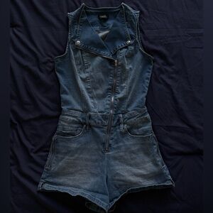 Bebe Denim Sleeveless Zipper Jumpsuit